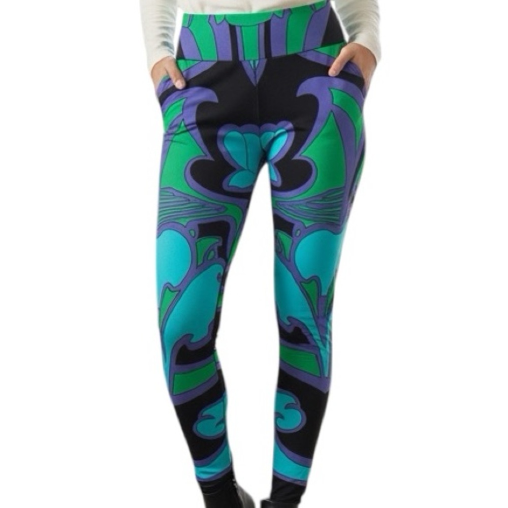 Eva Varro Vibrant Blue and‎ Green Leggings Sz Small